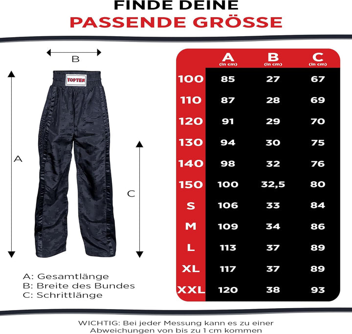 TOP TEN Kickboxhose „Mesh“ Schwarz - Schwarz 130, Schwarz - Schwarz 130