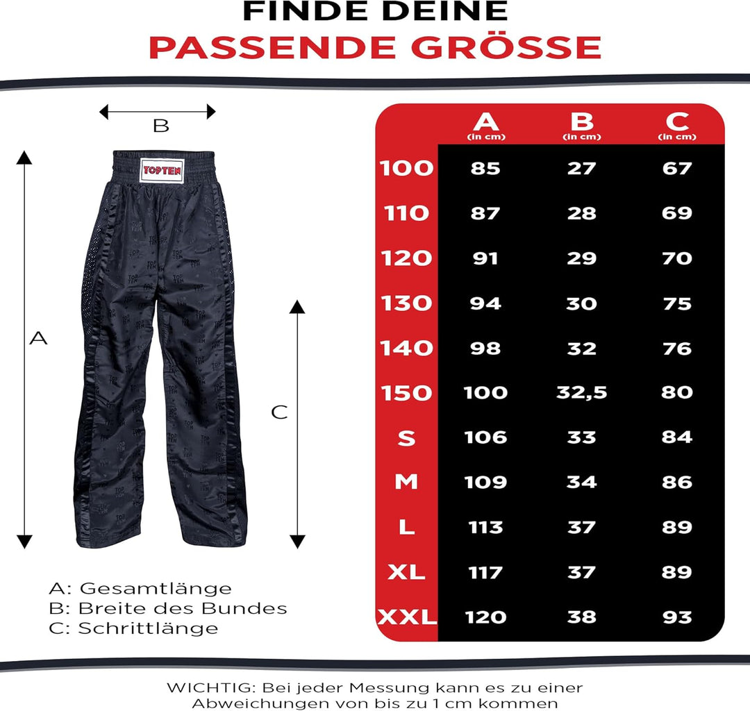 TOP TEN Kickboxhose „Mesh“ Schwarz - Schwarz XL, Schwarz - Schwarz XL