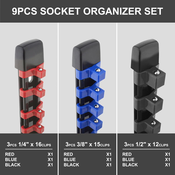 Gunpla 9 Stück Stecknüsse Halten Set Aufsteckschienen-Set für Steckschlüssel-Einsätze | Mit 129 Clip