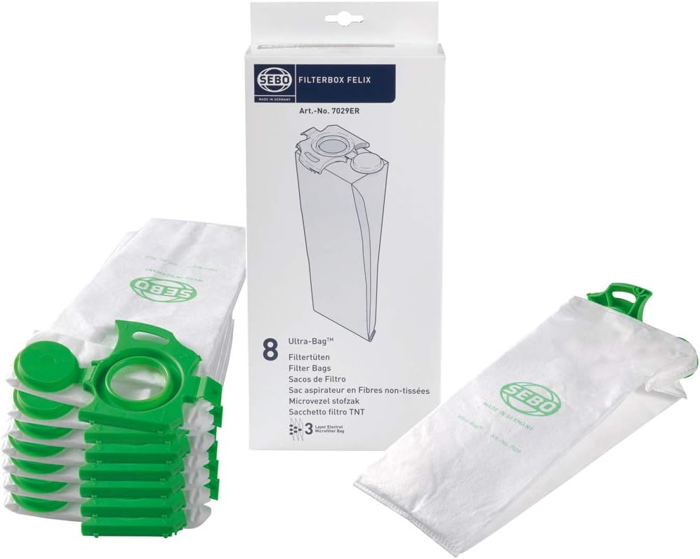 Sebo 7029ER Filter-Box für Felix / 3-lagig mit Hygienedeckel/ 8 Filtertüten, white, Weiss Einzelbett