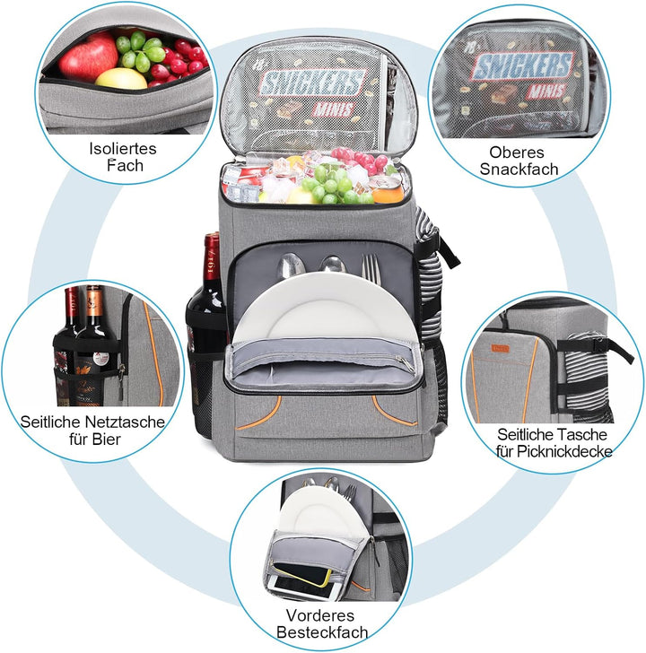 Estarer Kühlrucksack 32L Kühltasche Picknickrucksack Wasserdichter Rucksack zum Kühl mit Flaschenöff