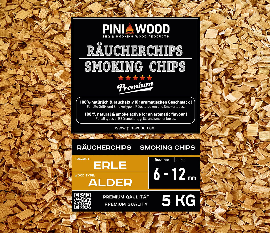 PINI 5 Kg Räucherchips Erle ohne Rinde 6-12 mm Smoking Chips Räucherspäne