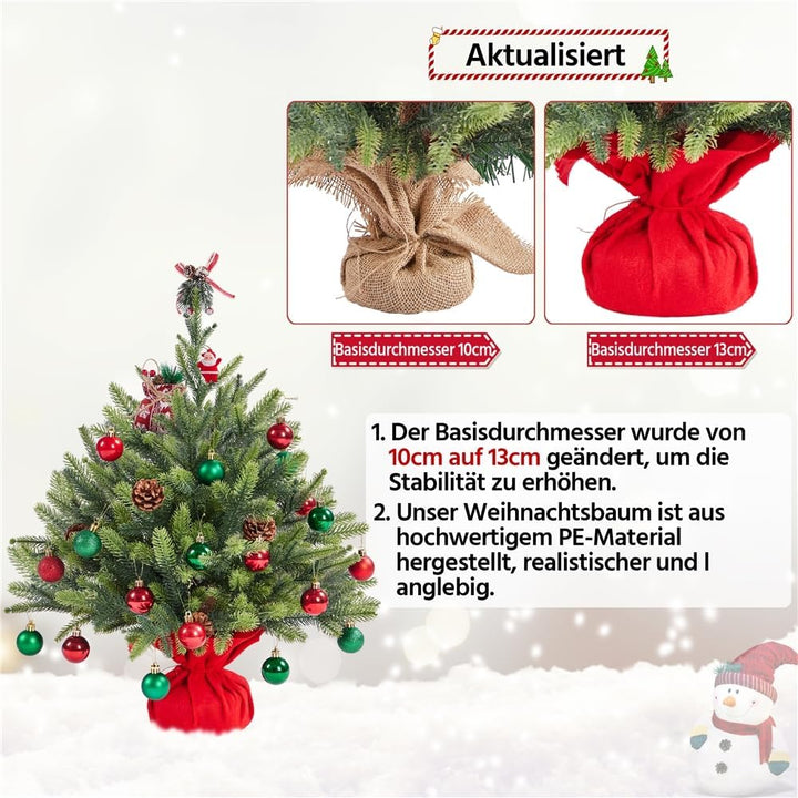 Yaheetech 61cm Mini künstlicher Weihnachtsbaum mit 62 Spitzen &amp; Zementbasis, Mini Tischplatte Tannen