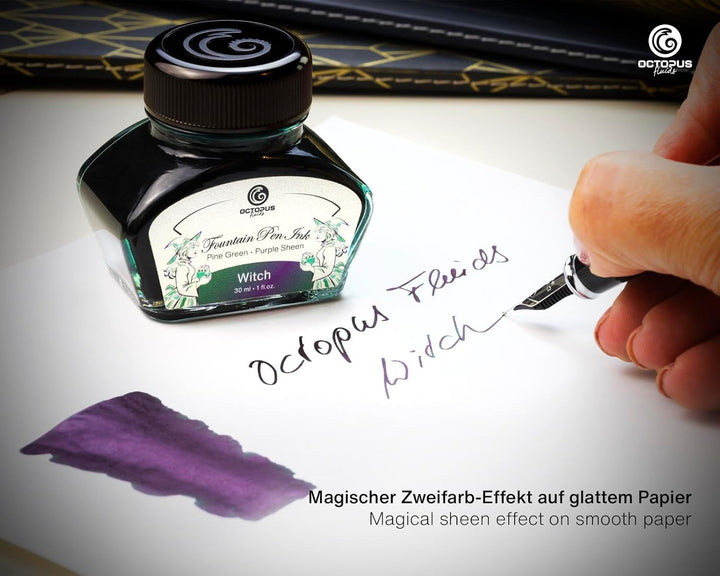 Octopus Fluids Füllhaltertinte Sheen mit Konverter, Witch, Grün, 30 ml Witch 30 ml, Witch 30 ml