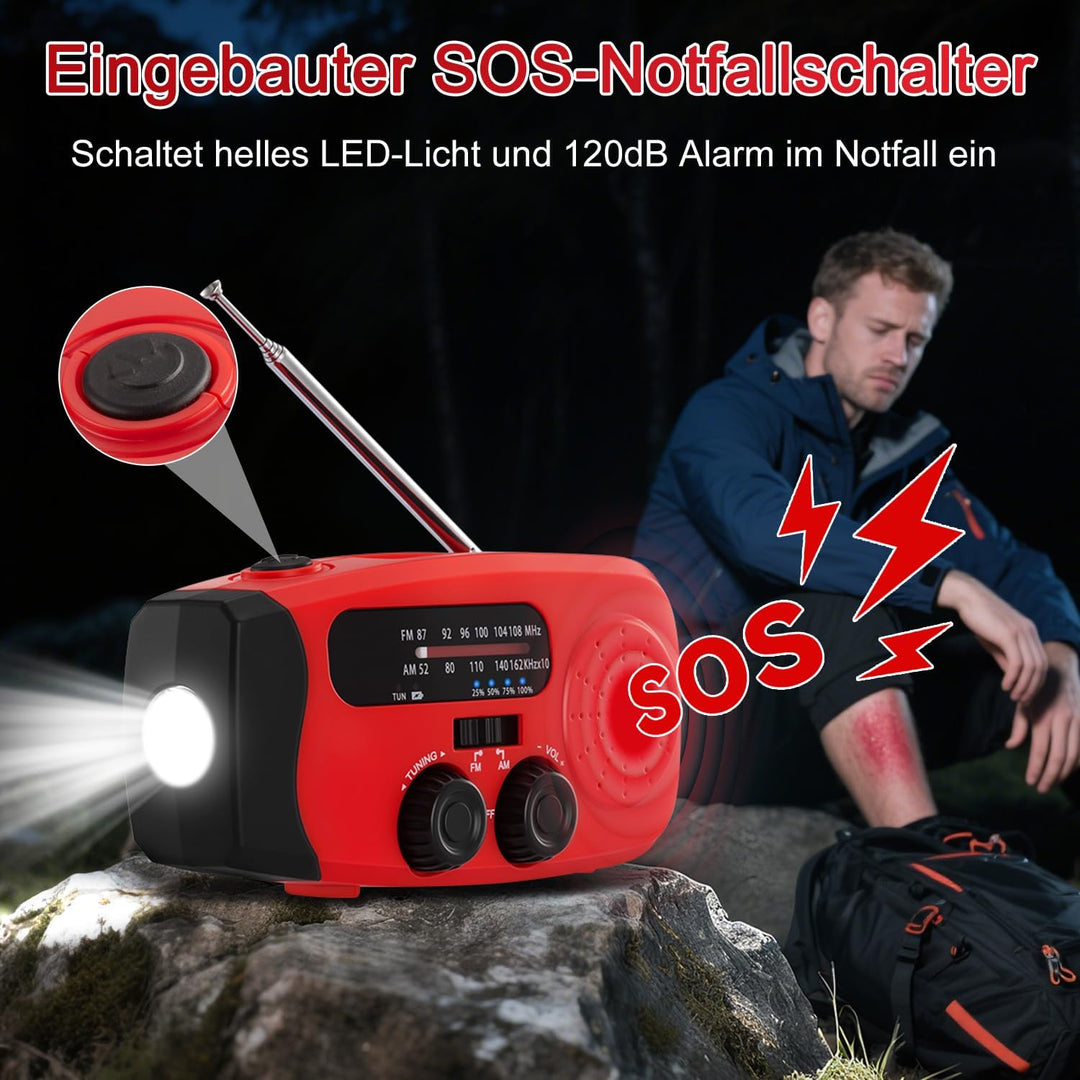 Kurbelradio, Notfall Ausrüstung Solar Radio Emergency, Notfallradio mit kurbel 2000mAh Power Bank mi