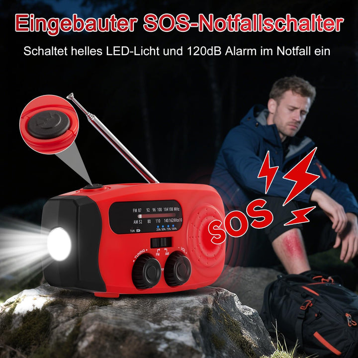 Kurbelradio, Notfall Ausrüstung Solar Radio Emergency, Notfallradio mit kurbel 2000mAh Power Bank mi