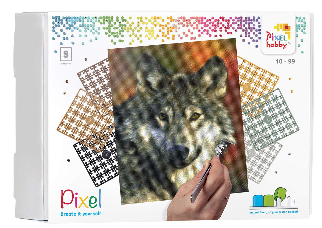 Pixel P090047 Mosaik Geschenkverpackung Wolf, Pixelbild ca. 30,5 x 38,1 cm gross, kinderleichtes Ste