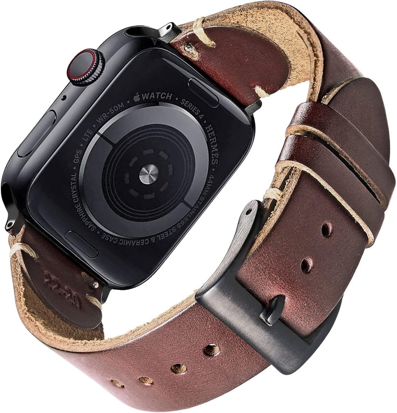 Kompatibel mit Apple Watch Band, Herren Horween Leder Uhrenarmband, Uhrenarmband für iWatch 42 44 45