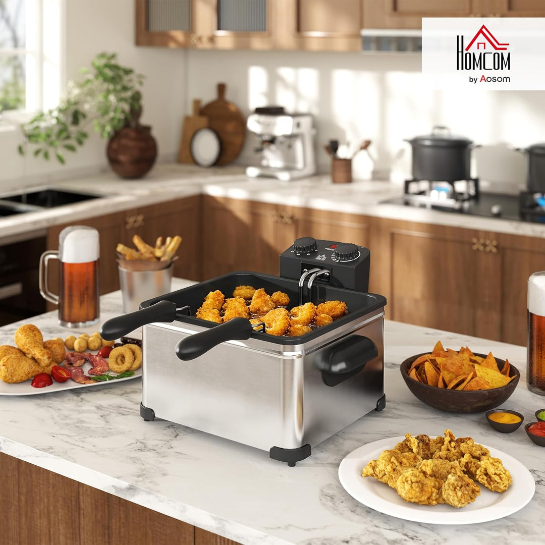 HOMCOM Fritteuse mit 5L Kapazität, Einstellbare Temperatur & Timer, Öl-Fritteuse mit Abnehmbarer Öl-