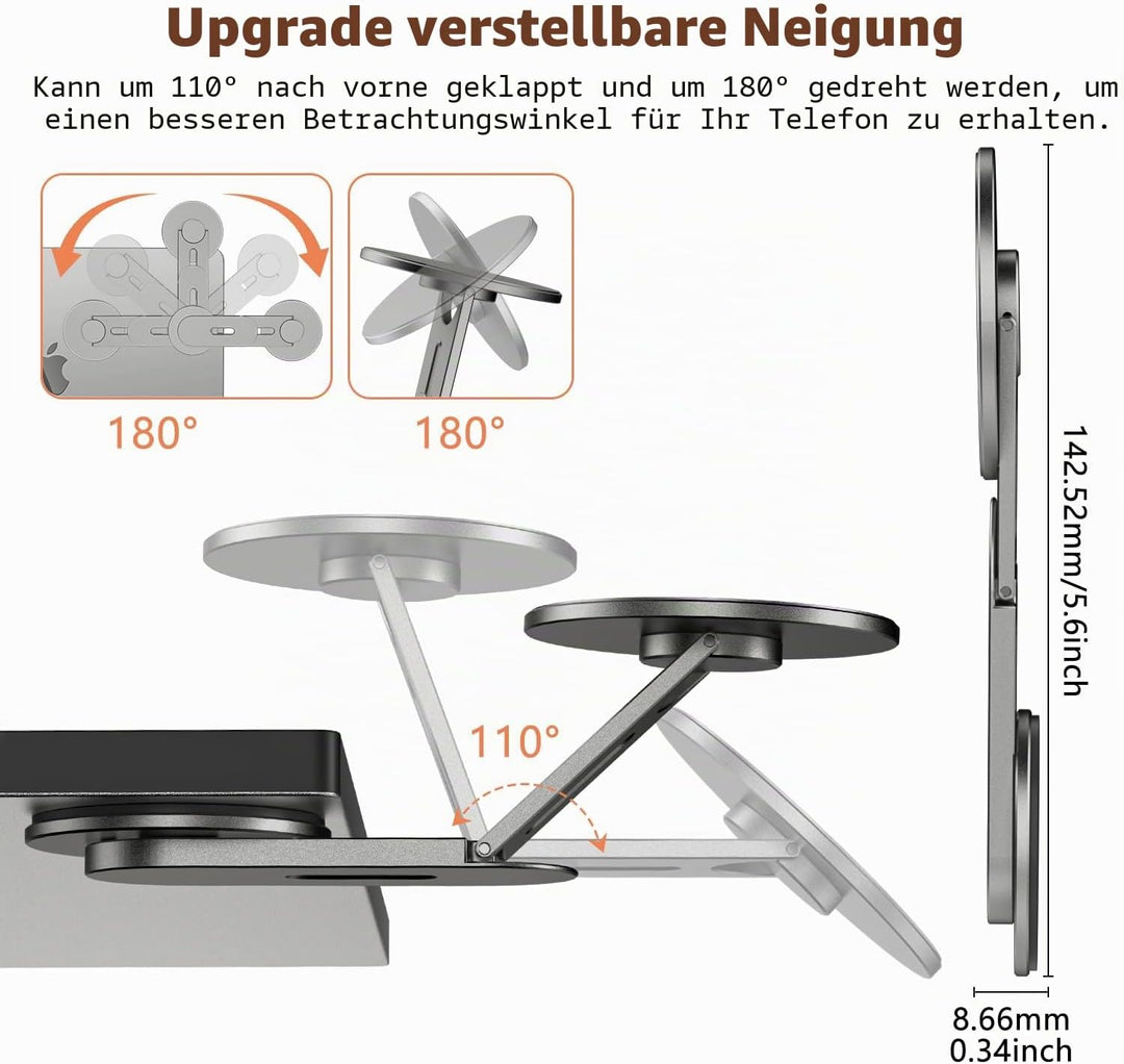 Magnetische Laptop Handy Ständer [110° Faltbar & 180° Einstellbare], Metall Handyhalterung Kompatibe