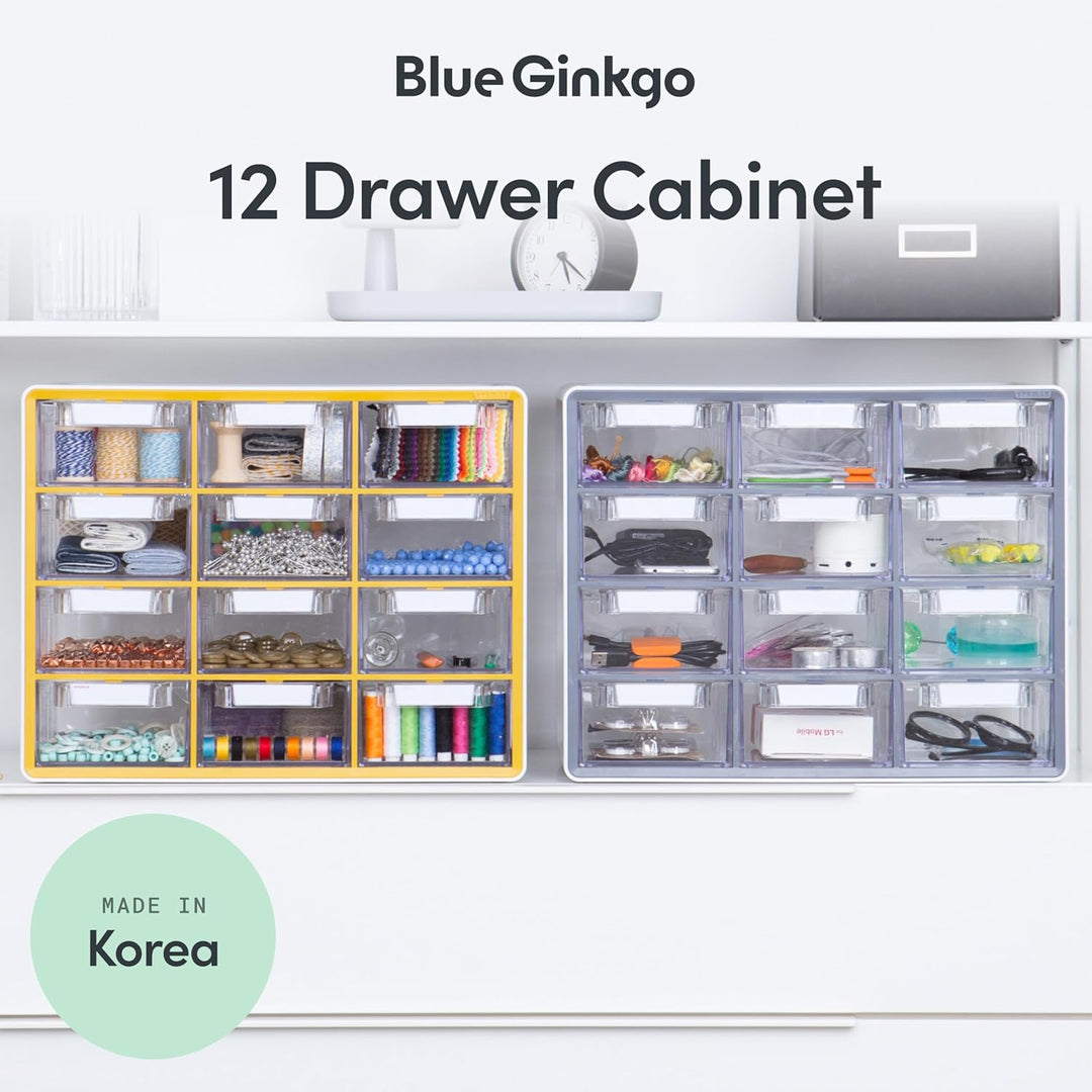 BLUE GINKGO Grosser Aufbewahrungsschrank mit 12 Schubladen – stapelbare Perlen- und Bastelaufbewahru