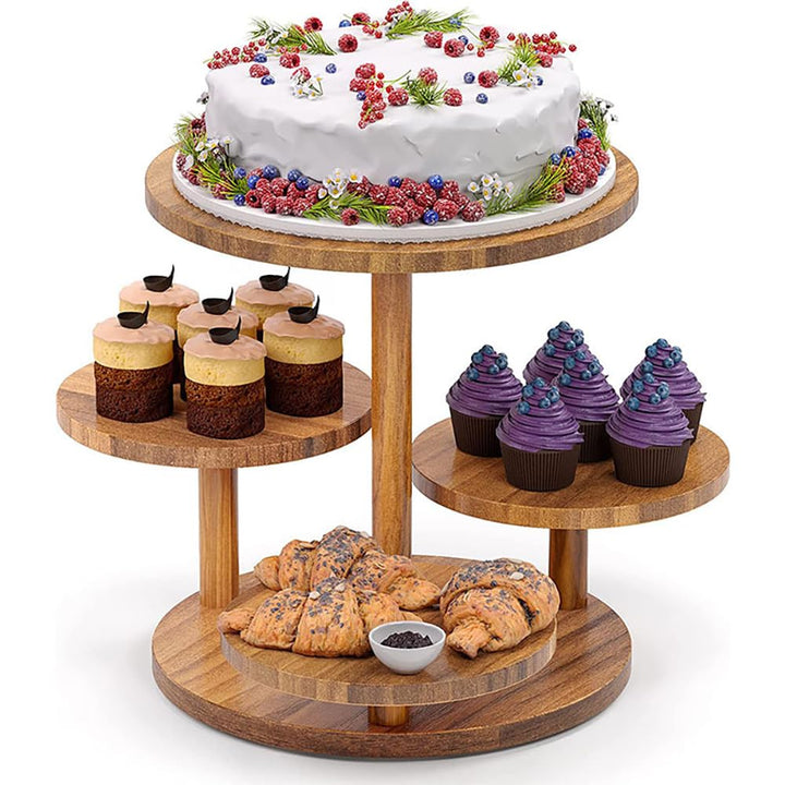 NEWFUN Cupcake Ständer, Etagere Holz, Etagere 4 Etagen für Cupcakes, Tortenständer aus Holz Servierp