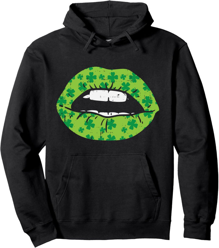 Green Irish Lips Shamrock Clover St Patricks Day Women Gift Pullover Hoodie