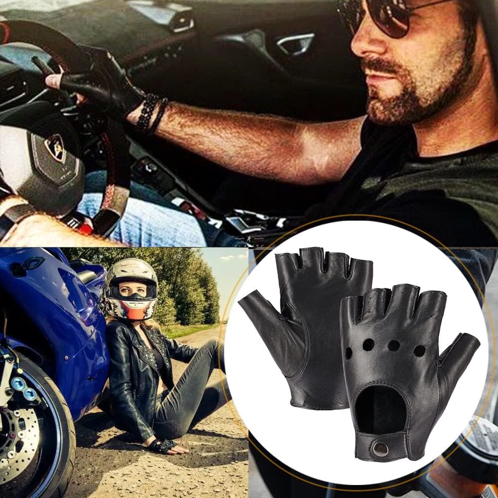 Damen Fingerlose Schaffell Autofahrer Lederhandschuhe Rock Punk Handschuhe S Schwarz, S Schwarz