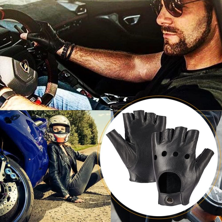 Damen Fingerlose Schaffell Autofahrer Lederhandschuhe Rock Punk Handschuhe S Schwarz, S Schwarz