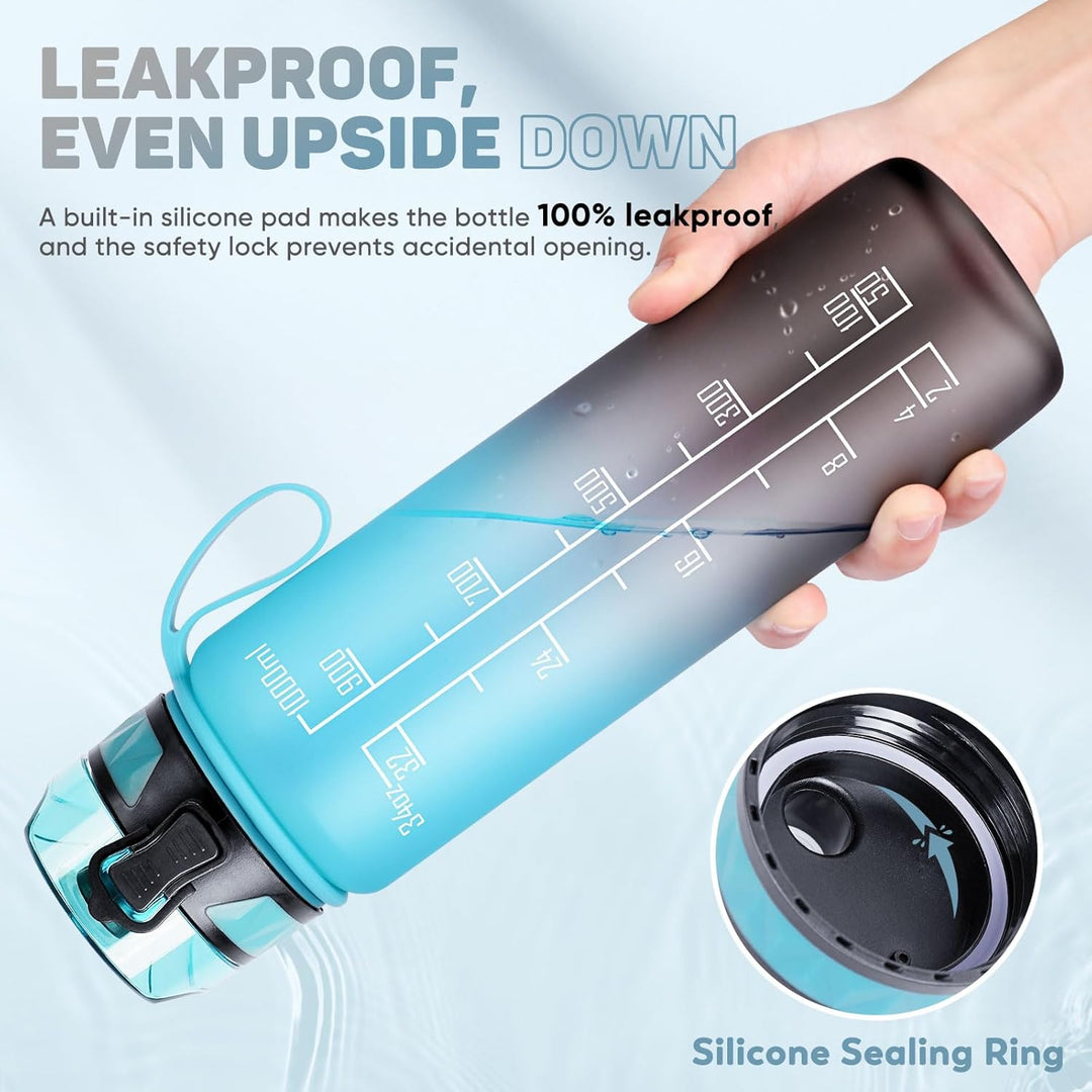 FULDENT Trinkflasche 1L Sport Wasserflasche [Trinkflasche BPA Frei] Trinkflasche mit rutschfest Gumm