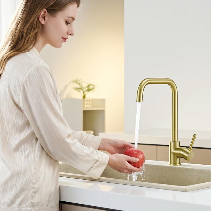 CECIPA Wasserhahn Küche Gold, 360° Drehbar Hochdruck Armatur Küche, Armatur mit Brause, Gold