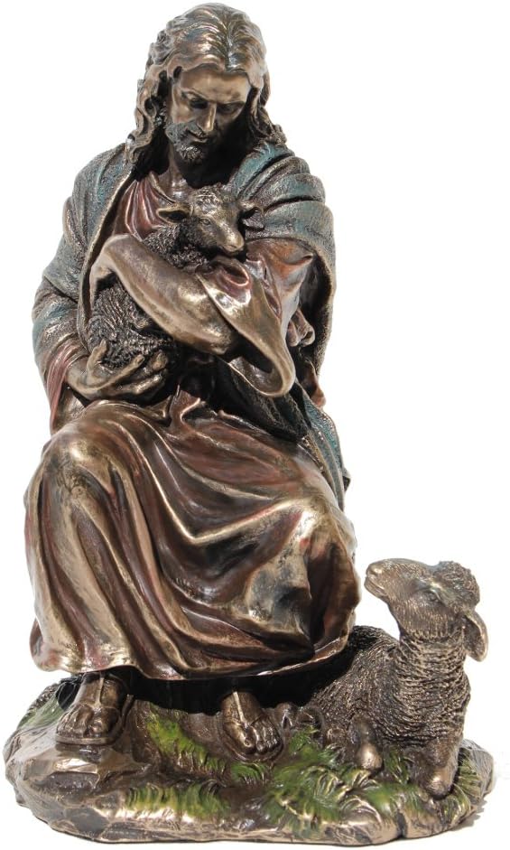 Bronzefigur, Jesus hält ein Baby-Lamm, 22,6 cm