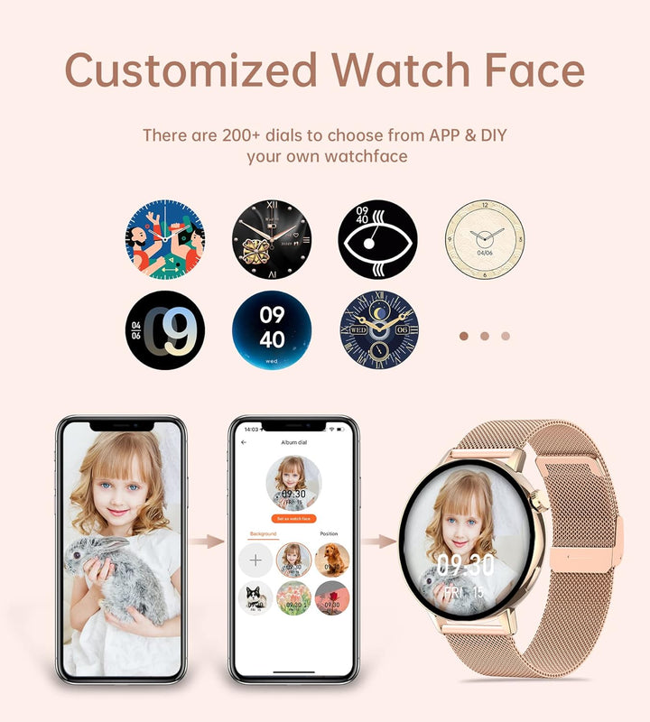 Iaret Smartwatch Damen mit Telefonfunktion, 1,32 Zoll HD Touchscreen Fitnessuhr mit Menstruationszyk
