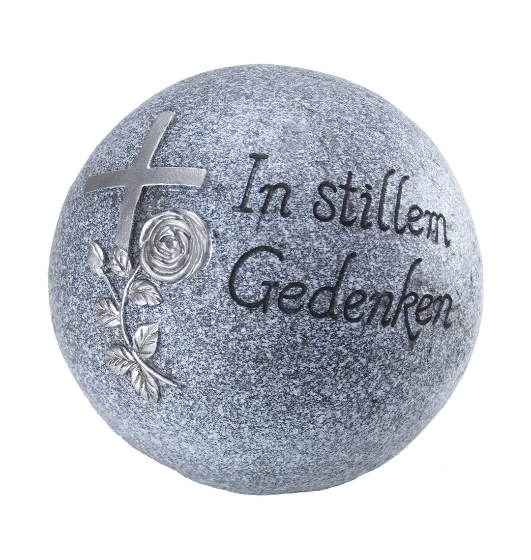 Bambelaa! Grab-Dekokugel Trauerartikel Friedhof Inschrift "In stillem Gedenken" Steinharz Grau Ca. 1