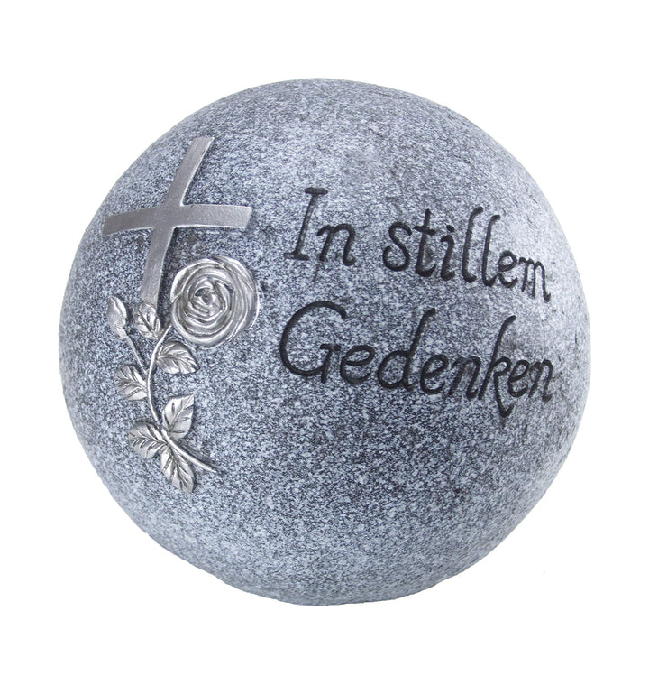 Bambelaa! Grab-Dekokugel Trauerartikel Friedhof Inschrift "In stillem Gedenken" Steinharz Grau Ca. 1