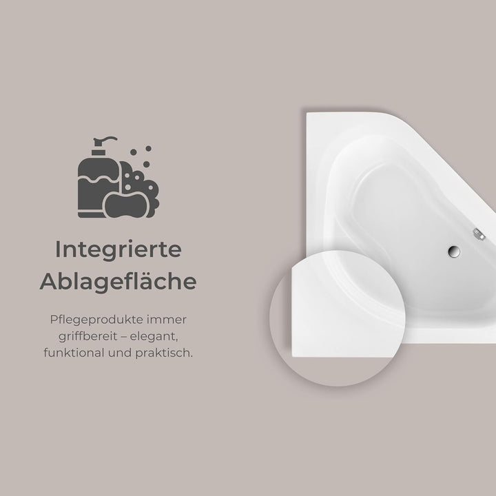 Schulte Badewanne 135x135 Set inkl. Schürze, Fussgesetell, Ab- und Überlauf, Modell A aus hochwertig