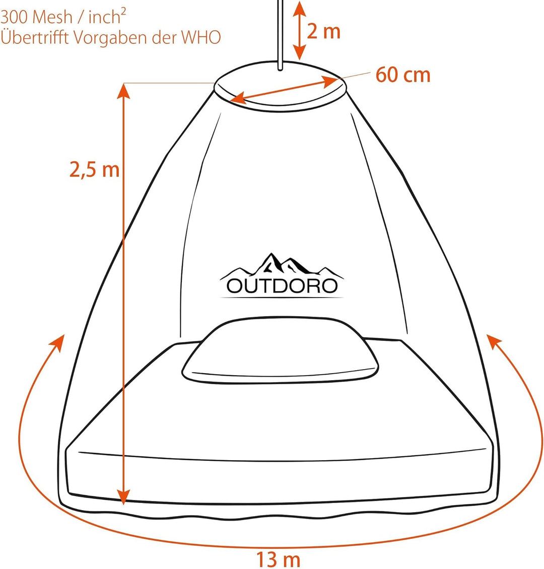 Outdoro Moskitonetz inklusive Klebehaken für Zuhause und Reisen extra-gross für Doppelbett & Einzelb