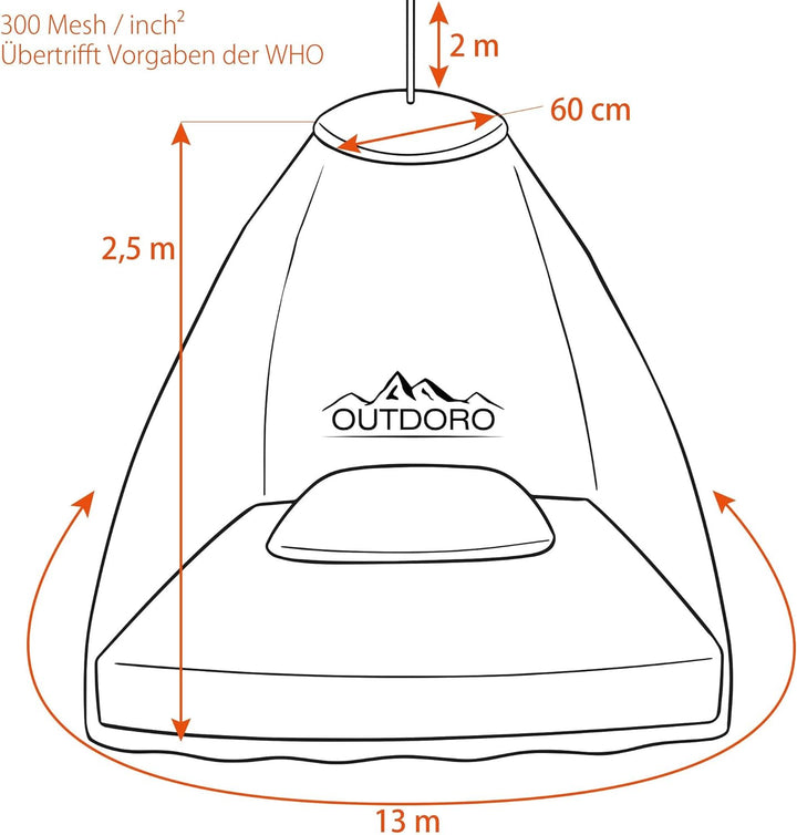 Outdoro Moskitonetz inklusive Klebehaken für Zuhause und Reisen extra-gross für Doppelbett & Einzelb