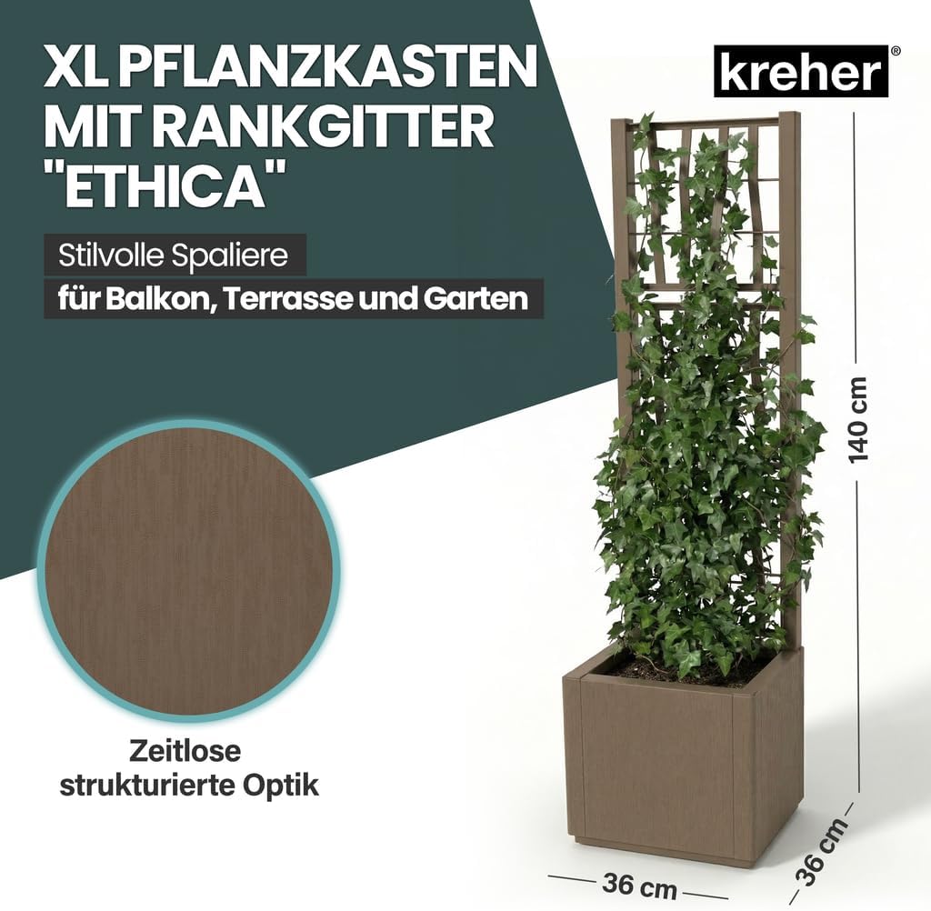 2 x Kreher® XL Rankgitter, Spalier mit Pflanzkasten aus robustem Kunststoff. In verschiedenen Grösse