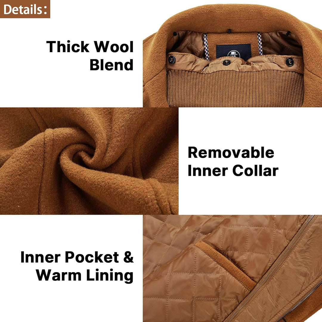 KUDORO Herren Wintermantel Wolle Kurzmantel Herren Wollmantel Mittellang Slim Fit für Business Freiz