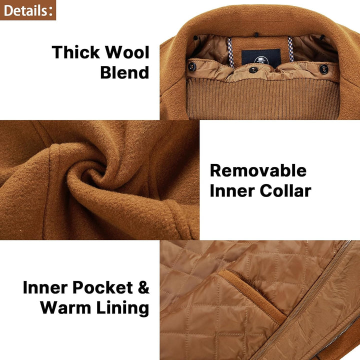KUDORO Herren Wintermantel Wolle Kurzmantel Herren Wollmantel Mittellang Slim Fit für Business Freiz