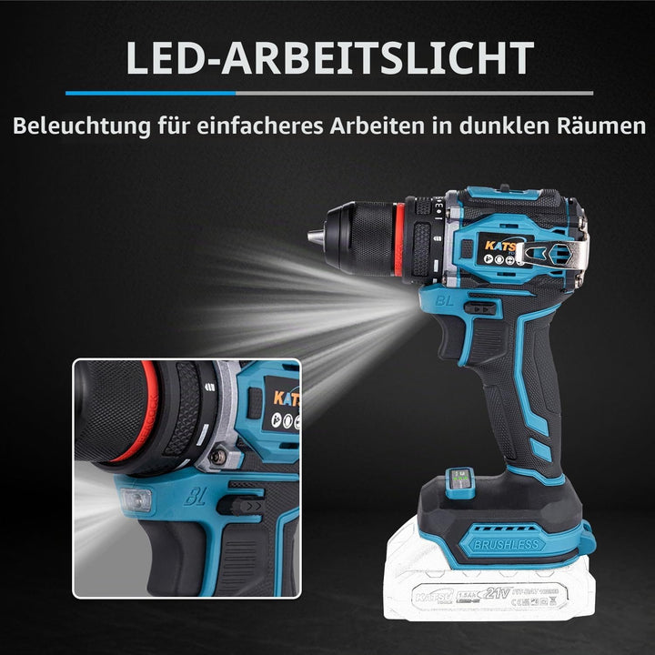 KATSU FIT-BAT 21 V bürstenloser Akku-Bohrschrauber, 10 mm, Schnellspannbohrfutter, kompakt, 2-Gang-G