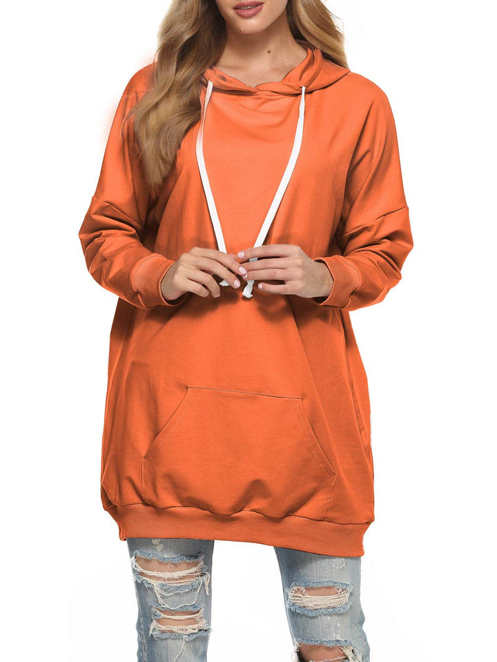 Famulily Damen Oversized Hoodie Kleid Baumwolle Lang Sweatshirt mit Kapuze Einfarbige Kapuzenpullove