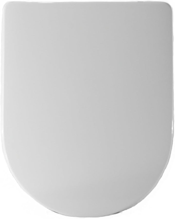 WC-Sitz aus Duroplast, Serie Clodia del Dolomite, Weiss mit abnehmbaren Edelstahl-Scharnieren.