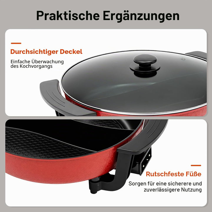 Elektrischer Kochtopf mit Teiler Chinesischer Kochtopf mit Glasdeckel 6L/1.59Gal 1360W 220V - Ideal