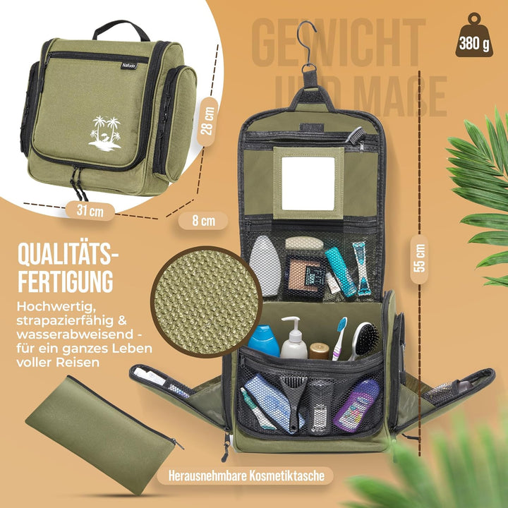 NAFUDO Kulturtasche | Grosser Kulturbeutel zum Aufhängen [Premium-FERTIGUNG] Waschtasche & Beautycas