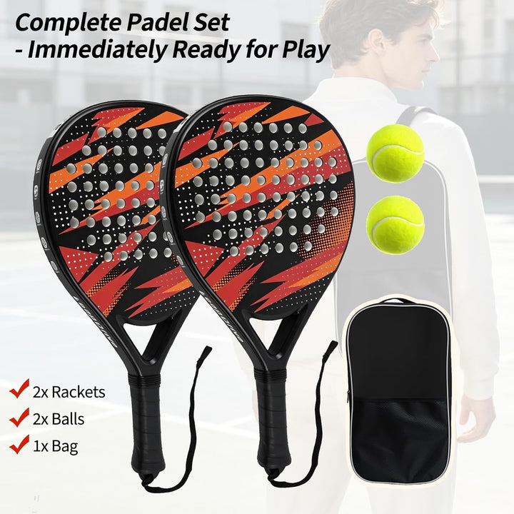 Padel Schläger Set - 2X Racket + 2X Bälle + Tasche, Padelschläger für Anfänger, Damen, Padel Racket