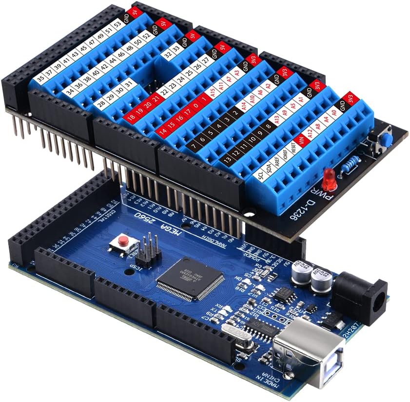 GeeekPi MEGA 2560 R3 Terminal Block Breakout Board HAT with Reset Button and LED Indicator, GPIO Exp