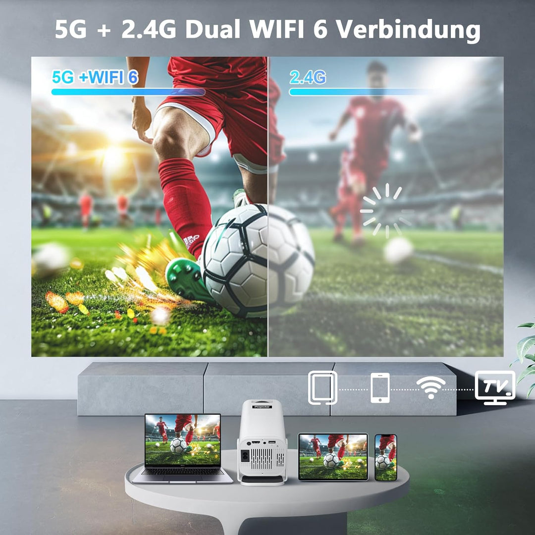 Beamer Mini Projektor mit Android 13 WiFi 6 Bluetooth 5.2 Mini Beamer 4K 1080P Unterstützung Automat