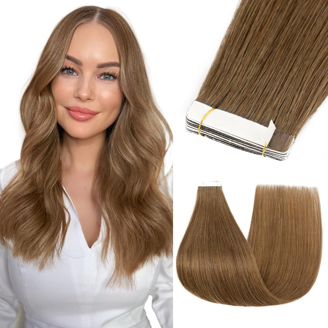 Silk-co Tape Extensions Echthaar 10stk, Remy Tape in Extensions Haarverlängerung, Skin Weft Echthaar