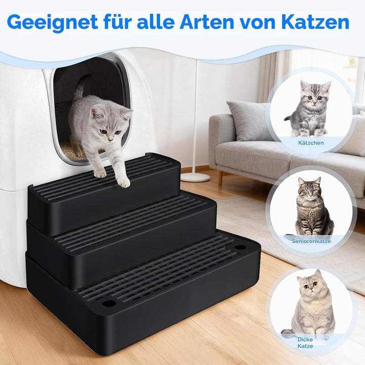 Verstellbare 3-stufige Katzentoilettenrampe, Katzen Treppen &amp; Stufen mit Filterfunktion, leicht zu r