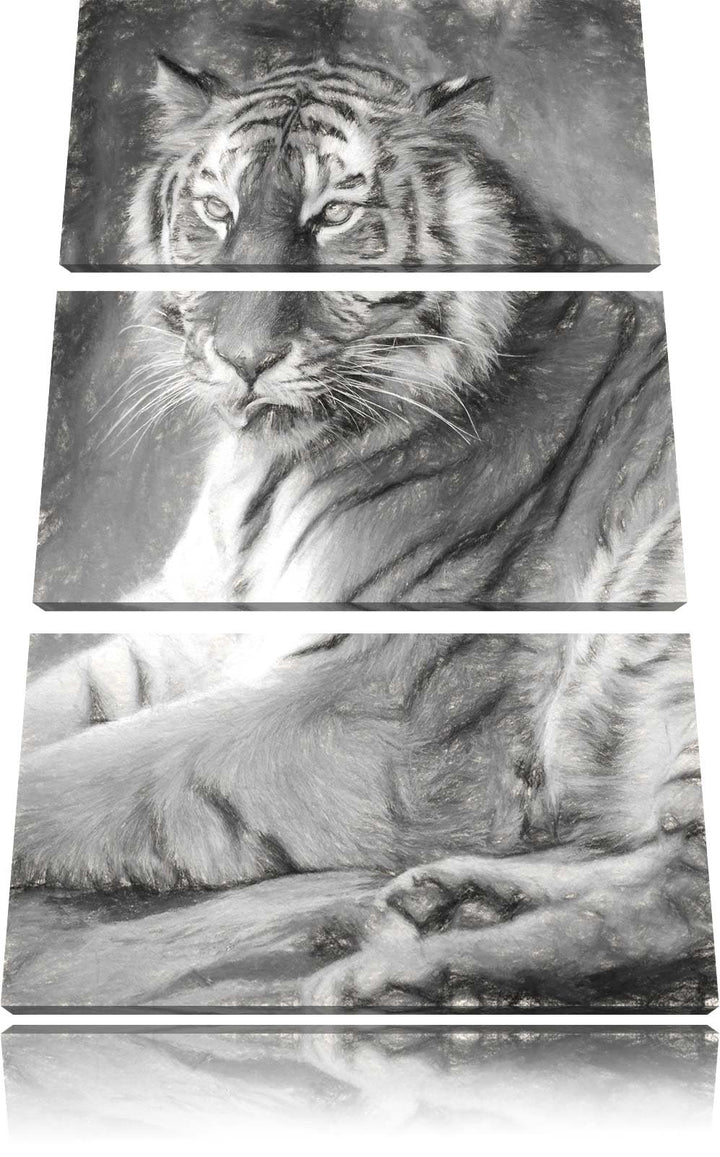 schöner Tiger beim Putzen Spezial 3-Teiler Leinwandbild 120x80 Bild auf Leinwand, XXL riesige Bilder