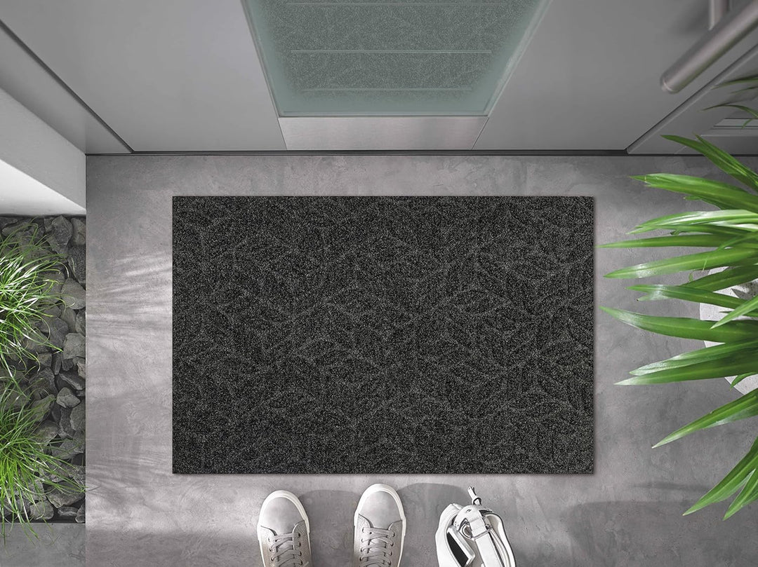 DUNE Leaves Dark Grey 60x90cm, innen und aussen, waschbar 60x90cm Leaves Dark Grey Grau, 60x90cm Lea