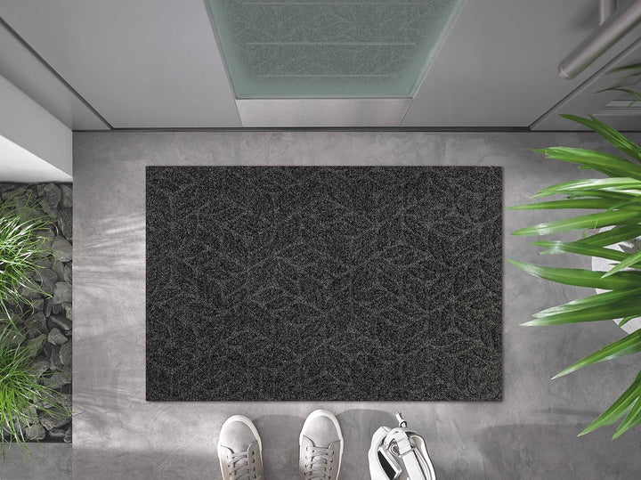 DUNE Leaves Dark Grey 60x90cm, innen und aussen, waschbar 60x90cm Leaves Dark Grey Grau, 60x90cm Lea