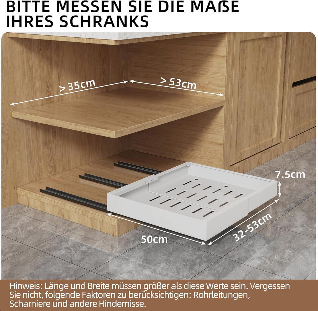NETEL 2 stück Teleskopschublade, Ausziehbarer Schubladen küche, Einstellbare Breite 32-52cm, Tiefe 5