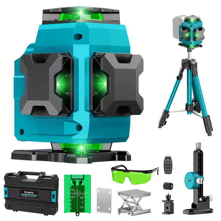 Ecarke 4D Kreuzlinienlaser Grün 16 Linien 4x360° mit Stativ, kompatibel mit Makita 18V Akku, Selbstn