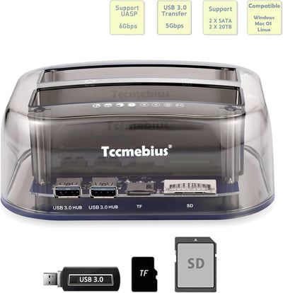 Tccmebius TCC-S866 USB 3.0 zu SATA Doppel Bay Extern Festplatte Dockingstation mit USB 3.0 Hub und K