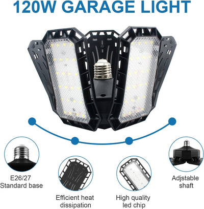 CREATESTAR 2 Stück 120W Werkstattlampe LED Deckenleuchte, 12000 Lumens LED Garagenleuchte mit 5 Just