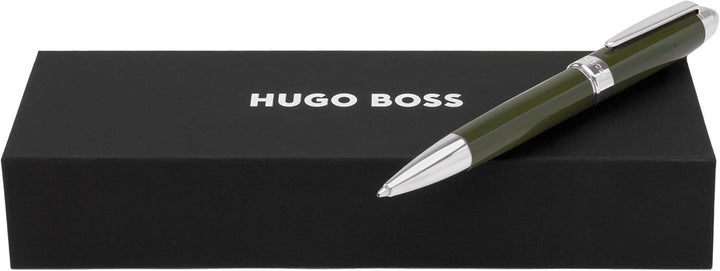 Hugo Boss Kugelschreiber Icon Khaki/Chrome aus Messing hergestellt, Farbe: Grün, Abmessungen: 12 x 1