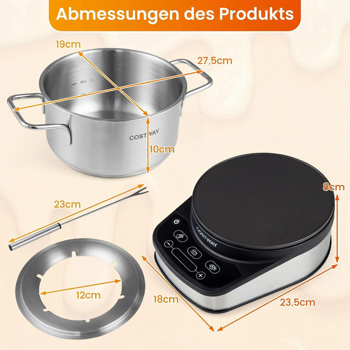 COSTWAY Elektrisches Fondue Set, 1200W Fondueset mit abnehmbarem 3L Edelstahltopf, 6 farblich markie
